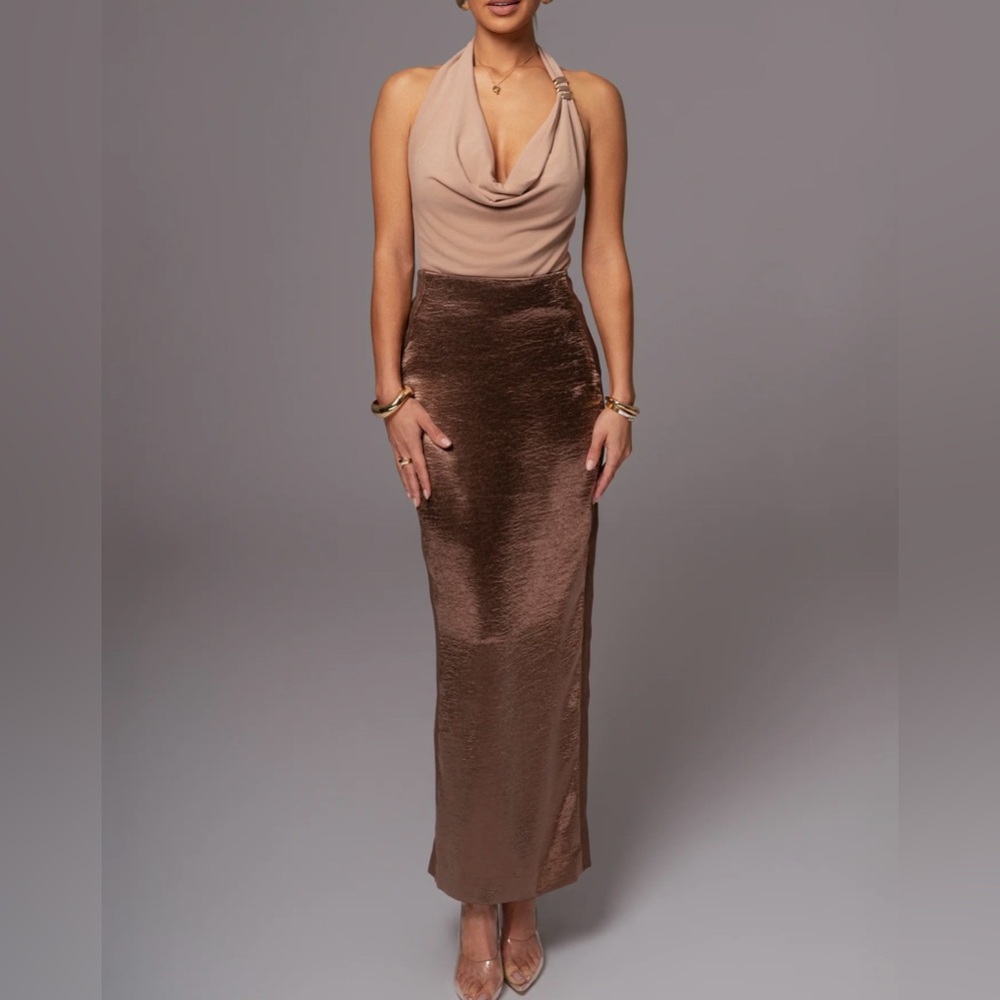 Elegant Brown and Tan Maxi Dress